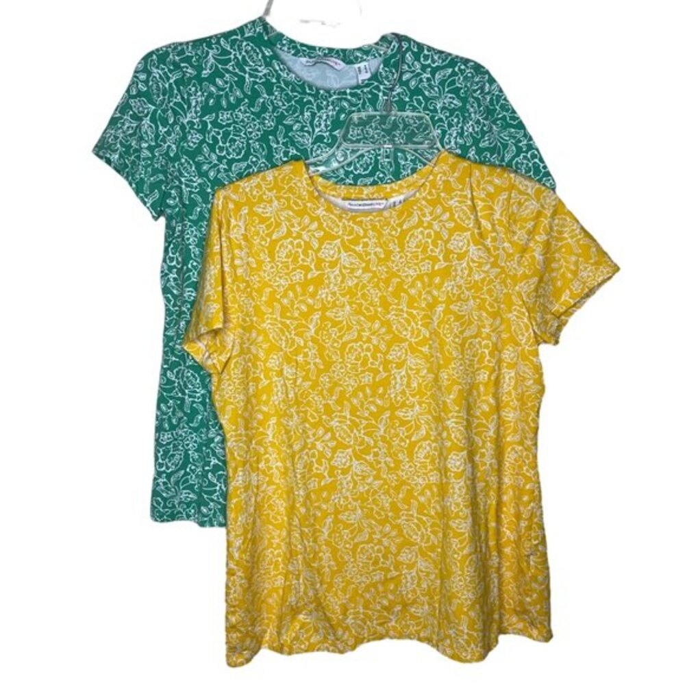 Isaac Mizrahi Green Yellow Floral T Shirts Set of 2 Size Small